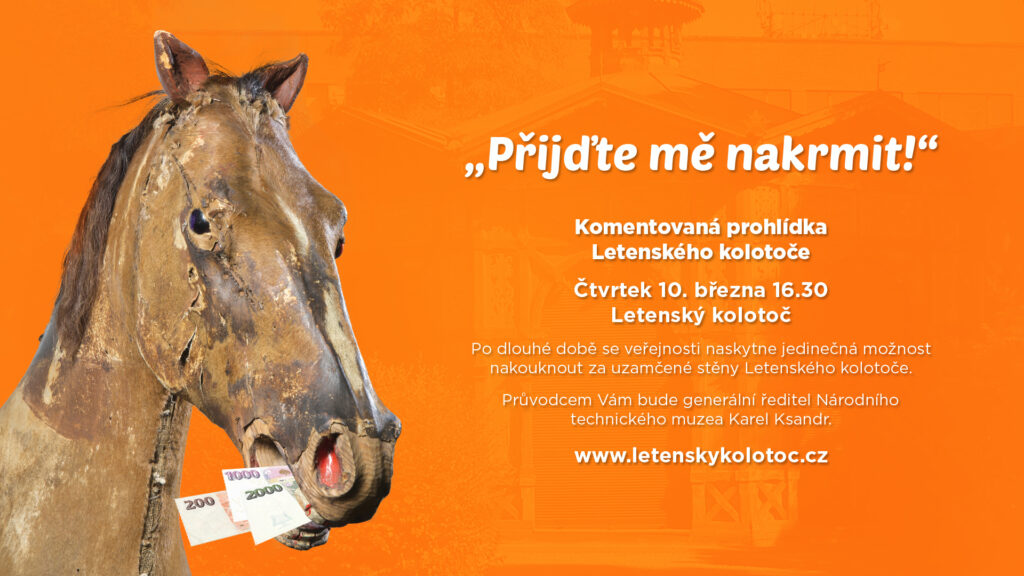 reklamní slide s koněm z Letenského kolotoče